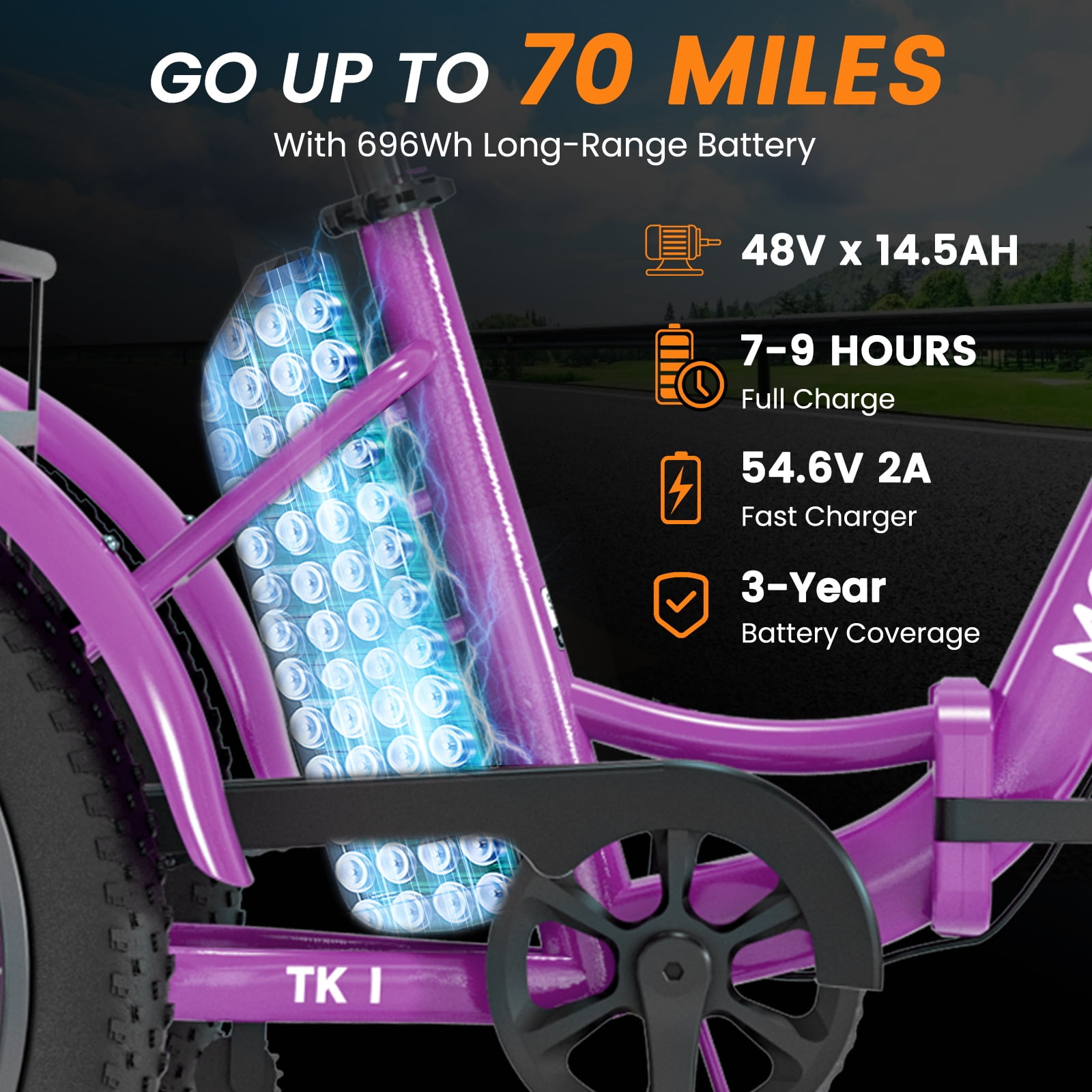 MOONCOOL TK1 Folding Electric Tricycle for Adults,48V 14.5Ah Removable battery, 1000W Motor, 20" Fat Tire Step-Thru 3 Wheel Electric Bicycle W/ Front & Rear Storage Bag Kit