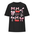thumbnail image 7 of Tops For Women T-Shirts Oversized Cherry & Bow Print Graphic Summer Short Sleeve Fashion Clothing Black 2XL, 7 of 7