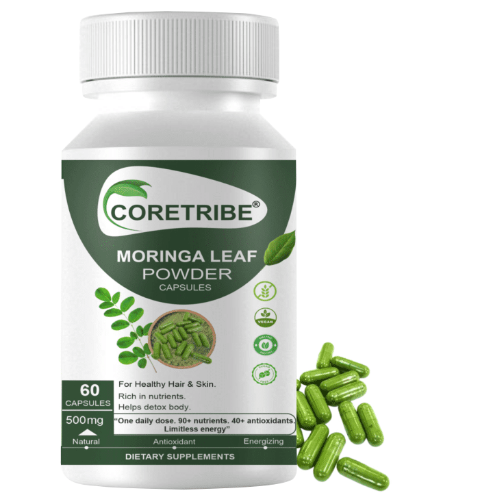 Moringa Capsules – Daily Greens Superfood for Energy, Satiety, Skin, Hair & Nail Support – Plant-Based, Vegetarian, Vegan Friendly – 60 Capsules