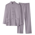 thumbnail image 2 of HAJWOH Men’s Cotton Linen Tai Chi Set 2 Piece Kung Fu Outfits Long Sleeve Martial Arts Training Suit Lightweight Breathable Workout Clothing Gray XXL, 2 of 6