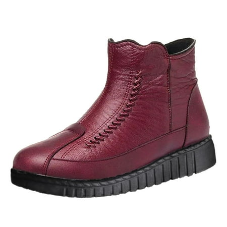 

PMUYBHF Women Snow Boots White Fashion Women Solid Color Autumn Thick Sole Flat Zipper Short Booties Plush Keep Warm Winter Round Toe Shoes Zip-up Womens Fall Boots Knee High No Heel
