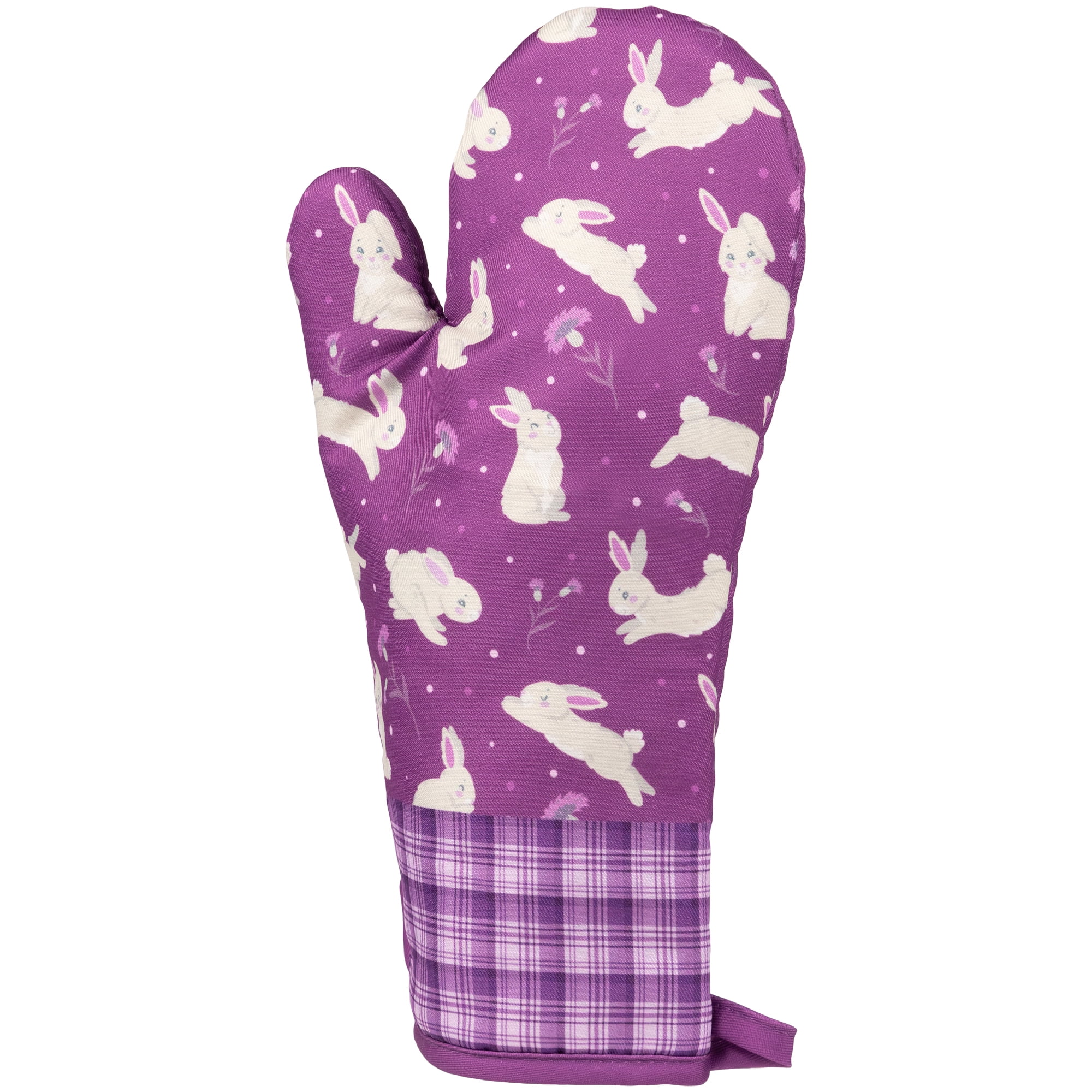 Northlight Hopping Bunnies Plaid Easter Kitchen Oven Mitts - 13.75" - Purple - Set of 2