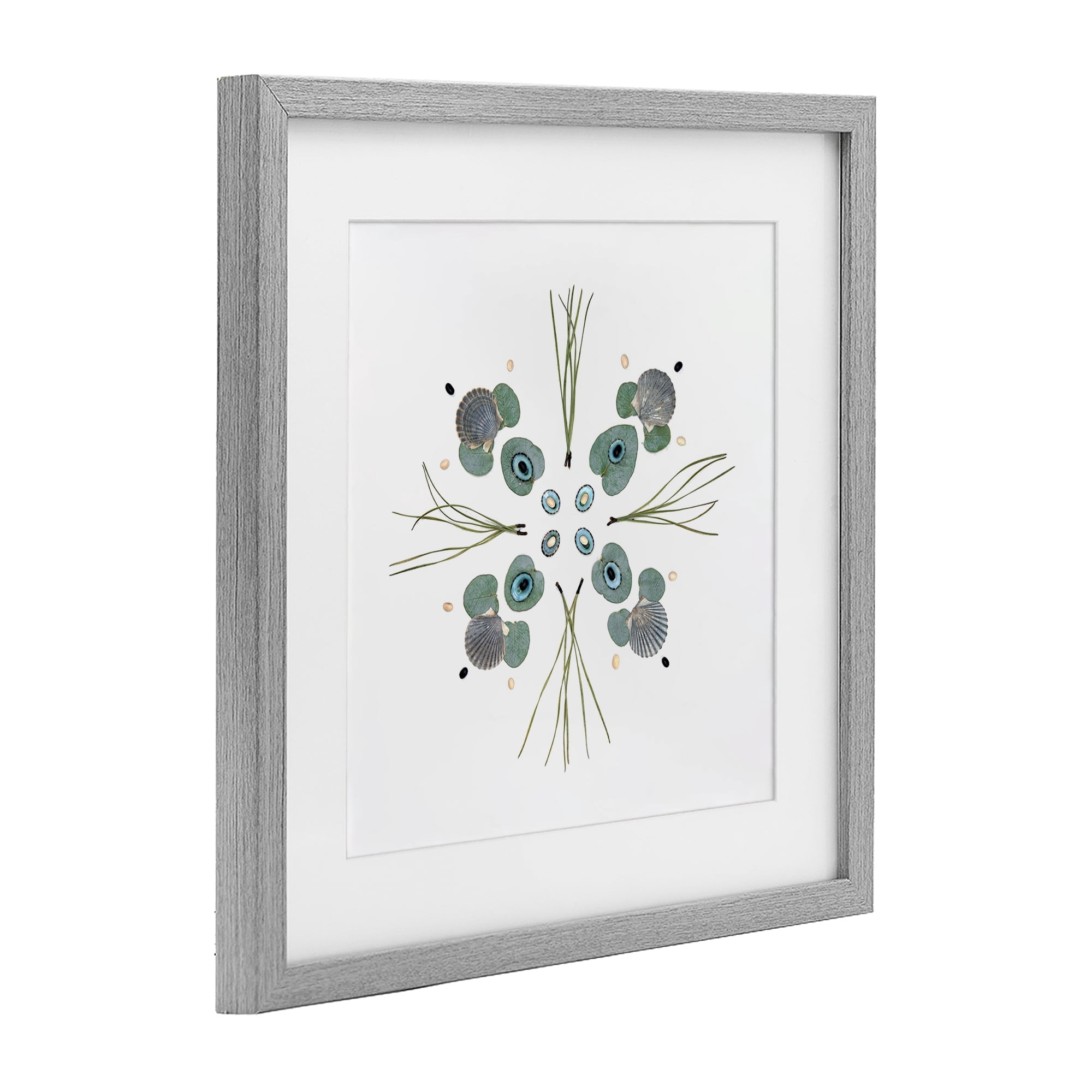 Stupell Industries Seashell & Leaf Symmetry Gray Framed Print Under Glass, design by Beth Adoette