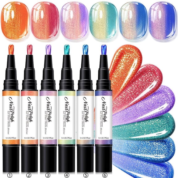 Pearlescent Nail Polish Pen Set for Diy Nail Art with Shimmer Finish and Precision Control Tip, 5ml Each