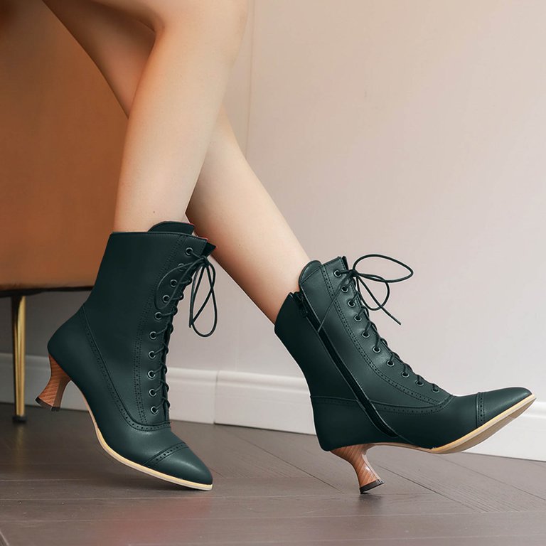 Dakaela Victorian Boots for Women Vintage Granny Witch Ankle Boots
