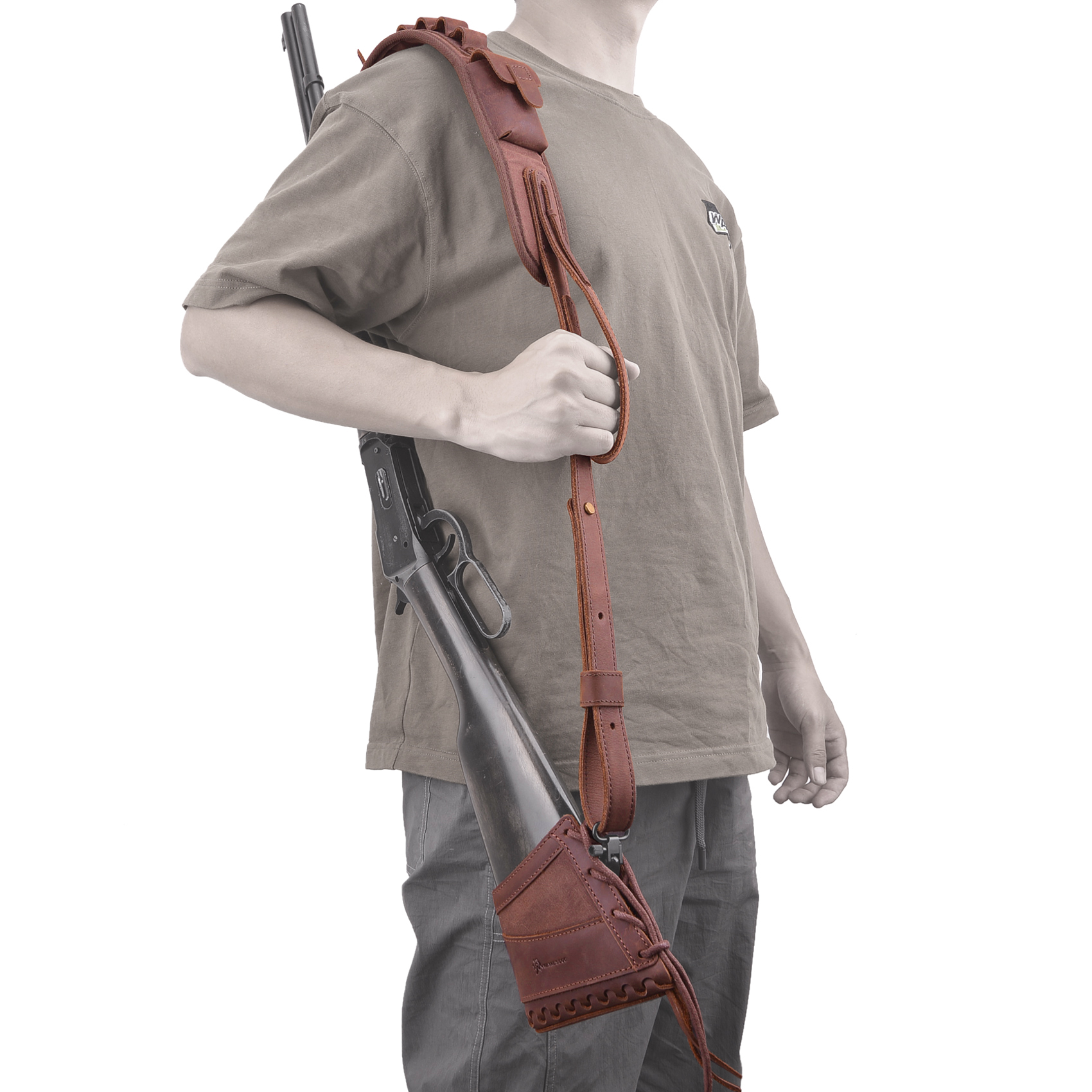 Wayne's Dog 1 Suit Leather Canvas Rifle Buttstock Recoil Pad with Leather Gun Sling Strap for .357 .30/30 .38 .35