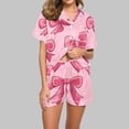 thumbnail image 2 of Yufatyle Summer Pajamas for Women, Valentine's Day Gift 2PC Shorts Set Short Sleeve Button Down Sleepwear Soft Homewear Pink S, 2 of 5