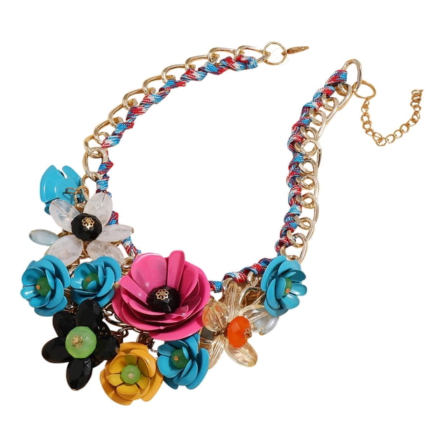 Collar largo con cadena floral y cristales para mujer, collar llamativo, bisutería de moda
