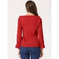 thumbnail image 4 of Blusa de Gasa Allegra K Cuello En V con Volantes Rojo M, 4 of 5