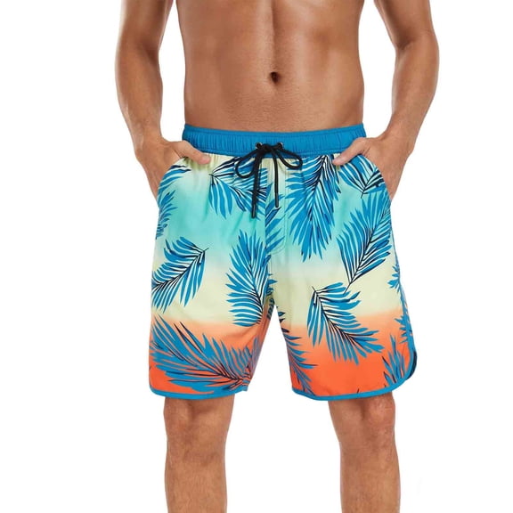 Xuniizn Mens Swim Trunks Drawstring Elastic Waist Beach Board Shorts with Pockets Summer Quick Dry Hawaiian Tropical Print Holiday Bathing Shorts, S-3XL