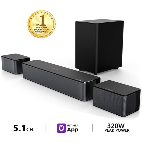 ULTIMEA 5.1 Surround Sound Bar, Virtual Surround Sound System, 350W Sound bar for TV with Wireless Subwoofer and Rear Speakers, 3D Surround and Bass Adjustable, Poseindon  M3T