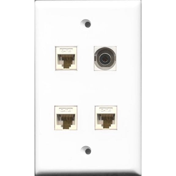 RiteAV 1 Port 3.5mm 3 Port Cat6 Ethernet White Wall Plate