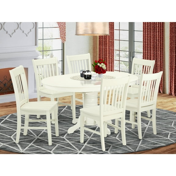 7 Piece Dining Set - Oval Table with Butterfly Leaf & 6 Chairs - Linen White Finish