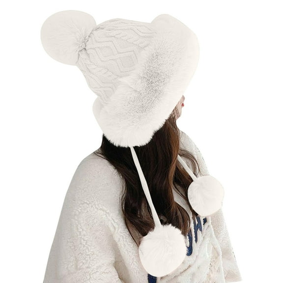 HJYCHN Winter Hats for Women Pompom Knit Cap Ushanka Trapper Hat with Ear Covers for Warmth in Cold Weather Womens Winter Hat White One Size