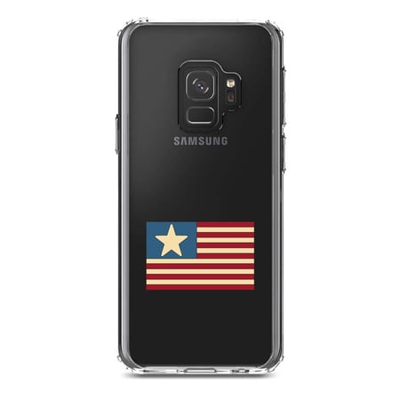DistinctInk Clear Shockproof Hybrid Case for Samsung Galaxy S9 (5.8" Screen) - TPU Bumper Acrylic Back Tempered Glass Screen Protector - USA Single Star Flag Red White & Blue