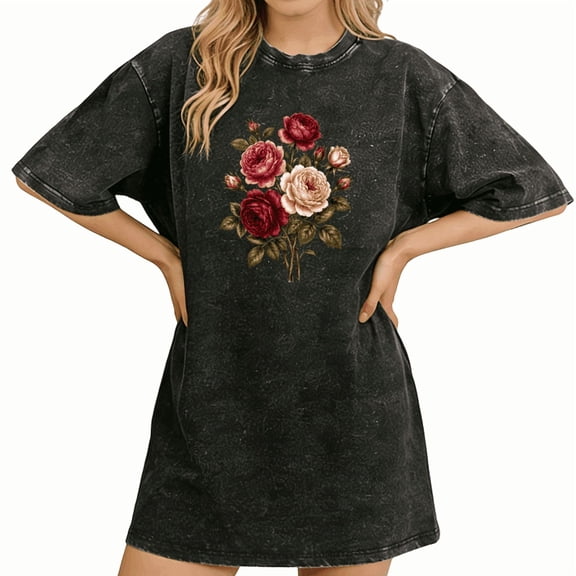 UNISHE Vintage Rose Bouquet flower Print Relaxed Fit Women's Graphic Tee
