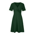 thumbnail image 4 of B91xZ Robes Printemps Été Femmes Manches Courtes Col en V Fendu Haut Bas Volant Longue Robe avec Ceinture, Vert G, 4 of 5