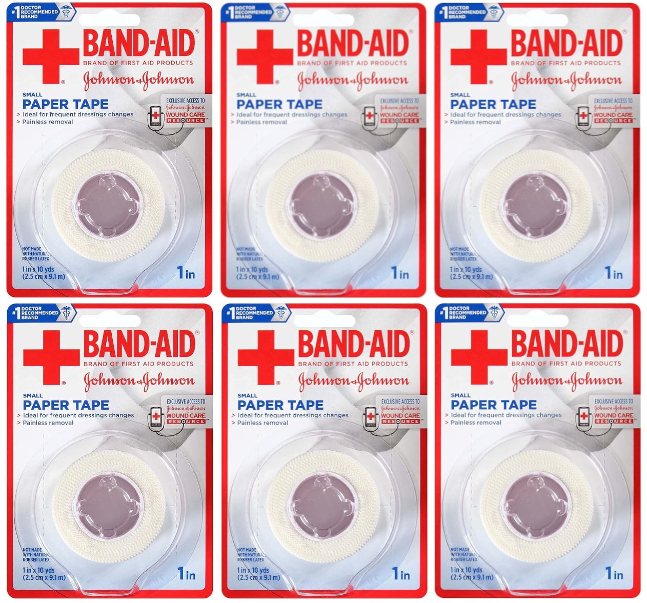 Band-Aid Brand First Aid Hurt-Free Medical Paper Tape, 1 in by 10 yd (Pack of 6)