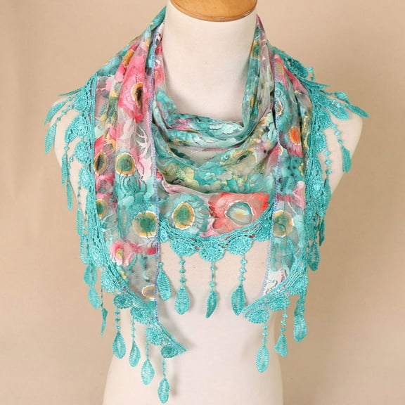 GTEYOIJN Window Scarf Valance Women Lace Tassel Floral Multicolor Print Hollow Scarf Shawl Wraps Scarves
