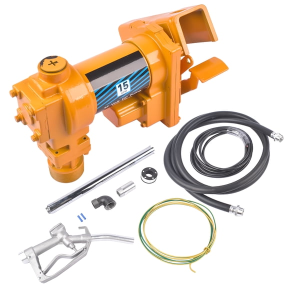 Mustrod Fuel Transfer Pump Cast Iron 12V 15 GPM w/ Discharge Hose & Nozzle Kit for Diesel Gasoline