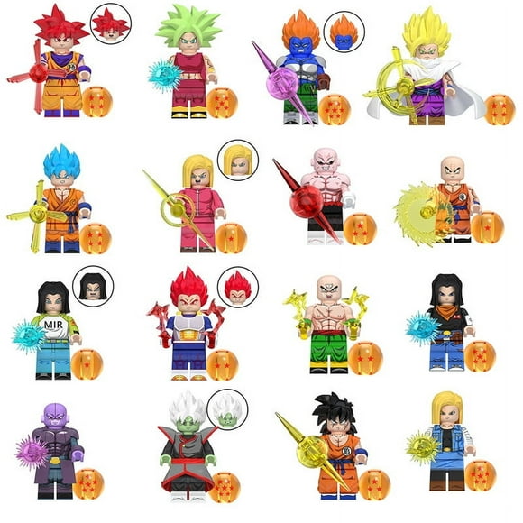 Colección de 16 Figuras de Bloques de Aventura Guerreros Legendarios – Mini Figuras de Acción de Saiyajin con Accesorios, Juguete de Construcción Creativa para Fans
