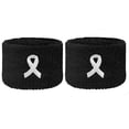 thumbnail image 2 of COUVER 2.5 Inch Embroidered Lung Cancer Awareness Ribbon Black Wristbands 2 Pairs (Unisex), 2 of 8