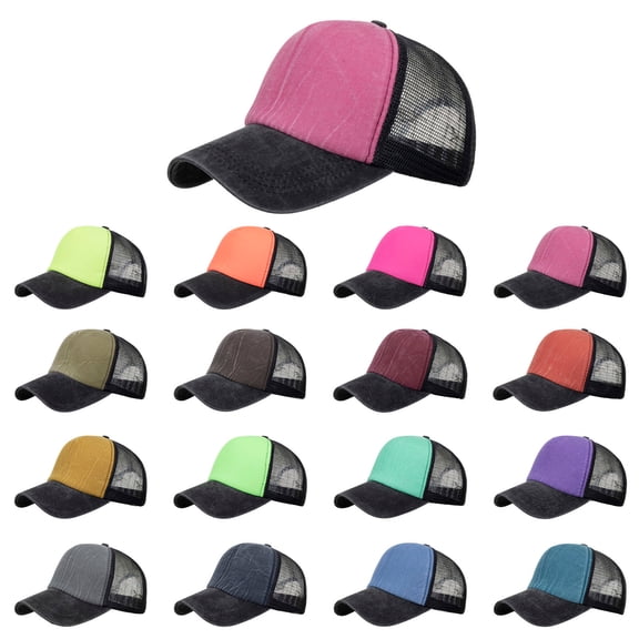 Multicolor Low-Profile Adjustable Snap Back Breathable Beach Baseball Cap Polyester Curved Bill Mesh Back Retro Classic Colorblock Snapback Baseball Cap for Men and Women One Size