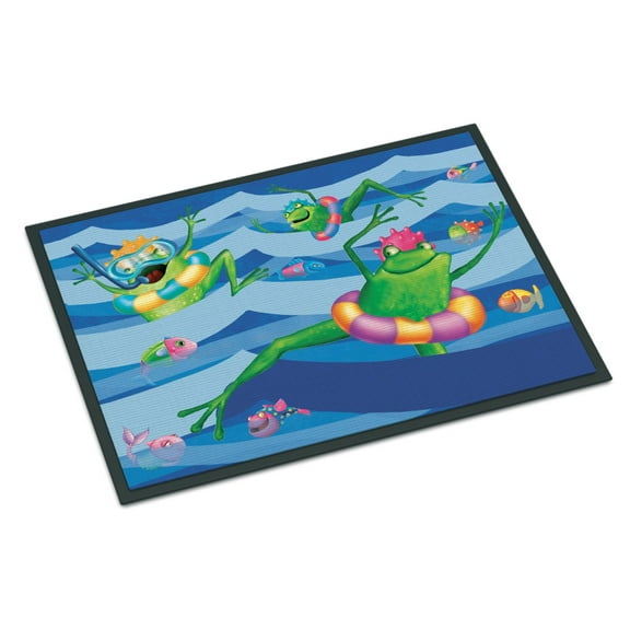 Carolines Treasures APH0089JMAT Frogs Swimming Door Mat Indoor Rug or Outdoor Welcome Mat 24x36 Doormat  36"L x 24"W
