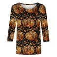 thumbnail image 5 of VKOYWKM Womens Tops 3/4 Sleeve Thanksgiving Shirts Thanksgiving Pumpkin Graphic T Shirts Casual Round Neck Loose Fit Funny Family Party Top Tunic Blouses, 5 of 5