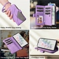 thumbnail image 5 of YEYKX for iPhone 15 Pro Max Wallet Phone Case with 9 Card Holder Zipper Pocket, Magnetic Closure Premium Folio PU Leather Flip Case with Wrist Strap for iPhone 15 Pro Max 6.7inch,Purple, 5 of 8