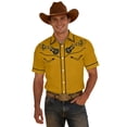 thumbnail image 2 of HOWPAY Mens Shirts Short Sleeve Button down Western Cowboy Print Holiday Beach Tops Stretch Casual Loose Fit Oversized Soft Summer Clothes Yellow S, 2 of 4