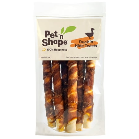 UPC: 0032657216060 | Pet n Shape Hide Twists – Duck Wrapped Rawhide Dog Treats Large Twist 6 Count — Healthy Dog Treats