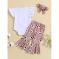 thumbnail image 3 of Wassery Toddler Girls Pants Set Fly Sleeve Letters Print Romper Tops+Flower Print Flare Pants +Headband 6M-4T Summer Casual Clothes Outfits, 3 of 9