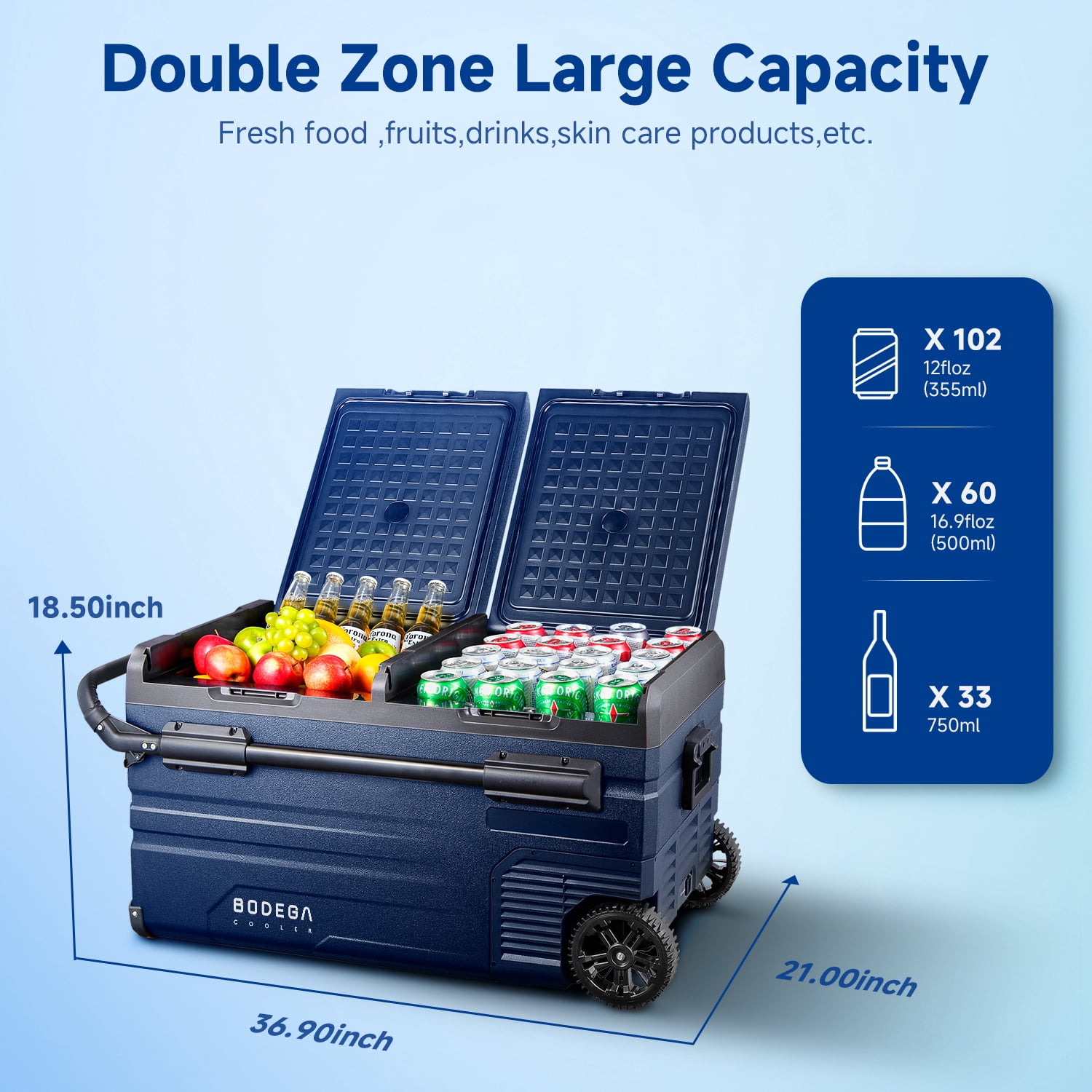 BODEGACOOLER 12 Volt Car Refrigerator Dual Zone, Electric Cooler Portable Freezer Fridge APP Control, 80 Quart(75L) Compressor Fridge 12V/24VDC 110~240V AC, for Truck Van SUV Boat Travel Camping Trip
