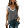 thumbnail image 2 of gakvbuo Summer Tank Tops For Women 2024 Fashion Woman V-Neck Short Sleeve Lace Tops T-Shirt Tees Loose Short Blouse, 2 of 5