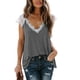 thumbnail image 1 of Fiudx Ropa de Mujer Moda Mujer Cuello En V Manga Corta Encaje Tops Camiseta Camisetas Blusa Corta Suelta, 1 of 5