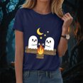 thumbnail image 2 of TOWED22 Halloween T Shirt Women Crew Neck Short Sleeve Cute Bow Ghost Graphic T Shirts - Spooky Print Loose Top Funny Fashion Clothes(Navy,XXL), 2 of 8