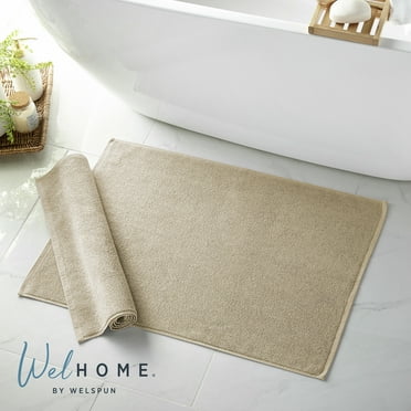 WelHome 2 Piece Bath Mat Set, 100% Cotton Floor Towels, 20" x 30", Terry Loop, Reversible, Machine Washable, Ultra Soft & Absorbent Bathtub Mats - Brown Rice
