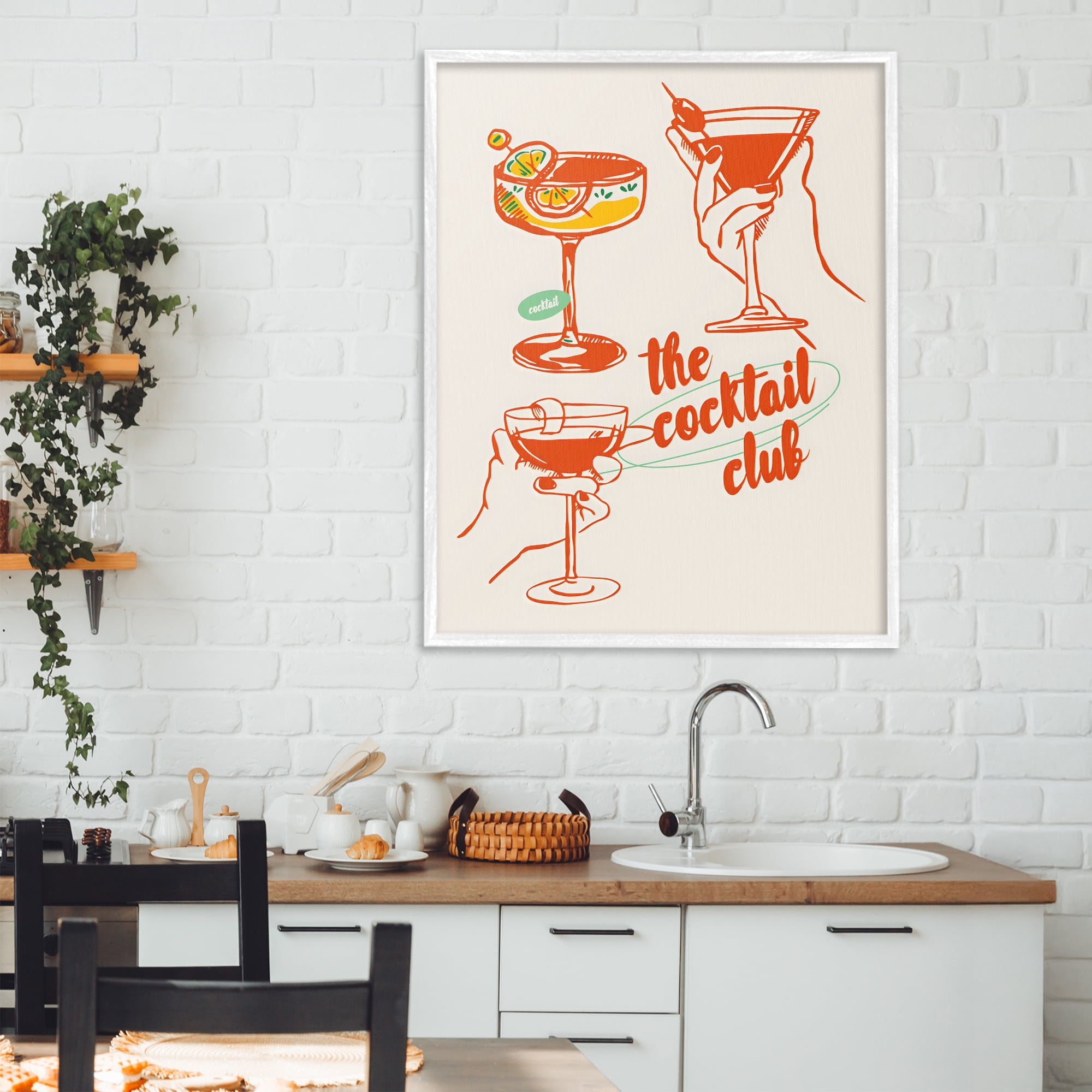 Stupell Industries Cocktail Club Toasting Glasses White Framed Giclee Art, design by The Prints Vibe