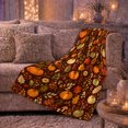 thumbnail image 6 of Pumpkin decorative motif Forest Flannel Blanket for Guest Room and Family Room, Brown Orange Green Pumpkin Maple Berry Toadstool Artwork, Home Decor, Gift for Autumn Nature Fans, 6 of 9