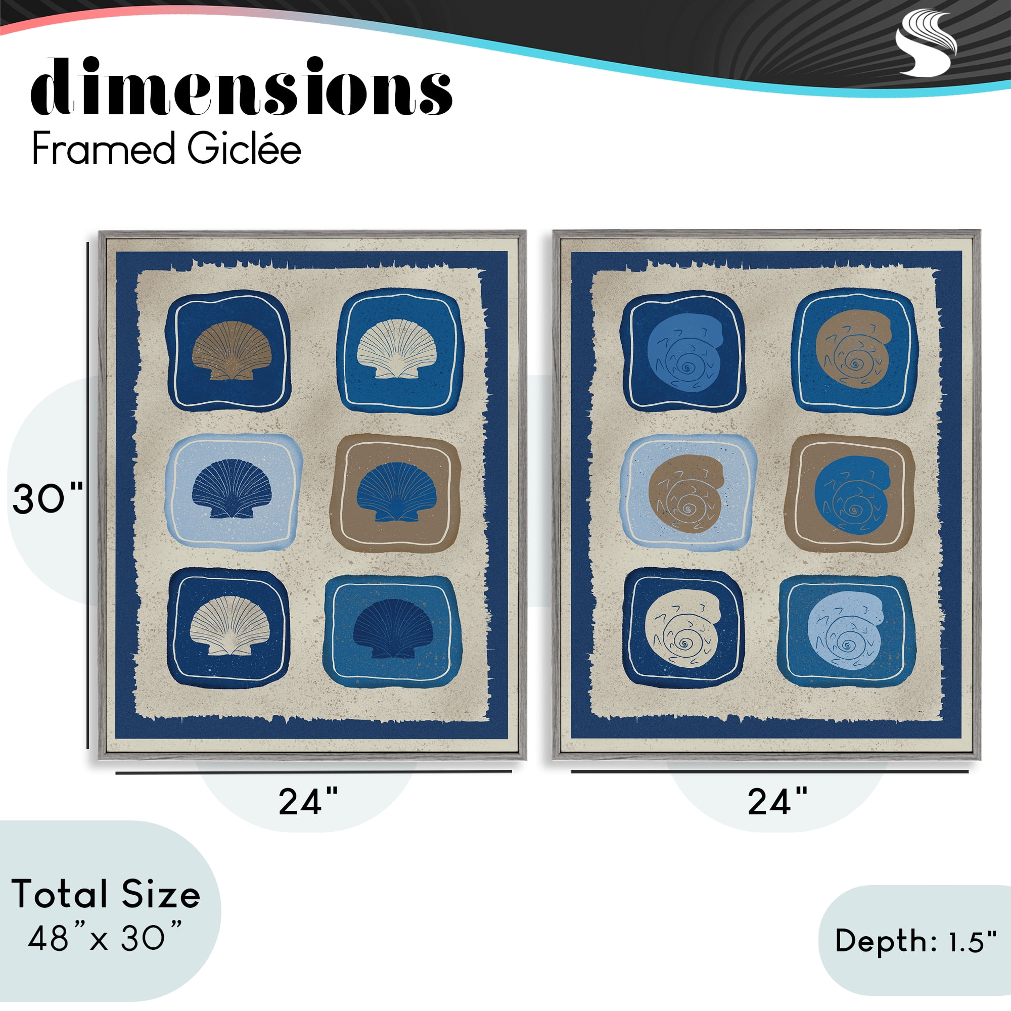 Stupell Industries Blue Blocked Seashells 2 Piece Gray Framed Giclee Art Set, design by Julia Frost