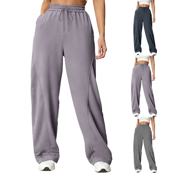 Hfnxid Women's Wide Leg Sweatpants Elastic Waist Drawstring Trouser Loose Fit Breathable Workout Pants Lightweight Comfy Jogger with Pockets GrayXL