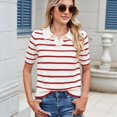 thumbnail image 4 of de Punto A Rayas de Corta para Mujer, Camiseta Corta con Cuello en V Vintage, Corte Entallado, Estética para Salir. Rojo S, 4 of 9