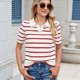 thumbnail image 4 of de Punto A Rayas de Corta para Mujer, Camiseta Corta con Cuello en V Vintage, Corte Entallado, Estética para Salir. Rojo M, 4 of 9