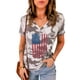 thumbnail image 3 of ABPHQTO Camiseta de manga corta con cuello en V y estampado de camuflaje con la bandera estadounidense gris para mujer, 3 of 5