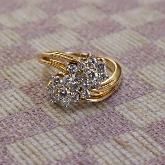14K YELLOW GOLD PLATED THREE CARAT DIAMOND COCKTAIL RING