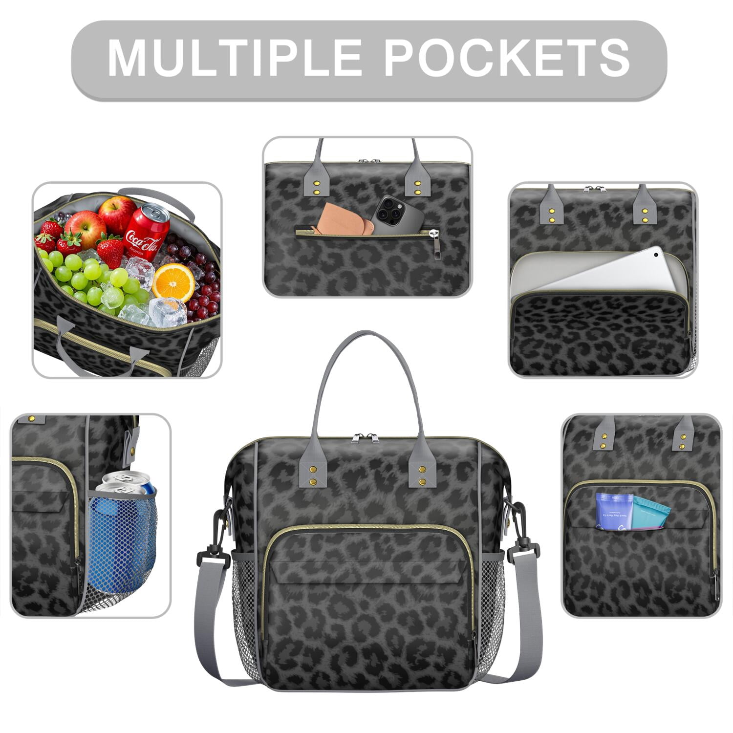 Cheetah Spots Lunch Tote – Dynamic Leopard Print Insulated Bag with Strap Leakproof Dual Compartment Lunch Box for Adults Work or Beach