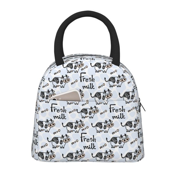Easygdp Cow With Fresh Milk Bolsa de Almuerzo Insulada Grande, Forro de Aluminio, Diseño Espacioso, a Prueba de Fugas, Ideal para Trabajo, Picnics, Viajes y Actividades al Aire Libre
