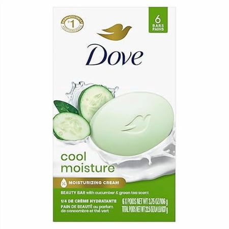 Dove Skin Care Beauty Bar For Softer Skin Cucumber And Green Tea More Moisturizing Than Bar Soap 3.75 oz 6 Bars