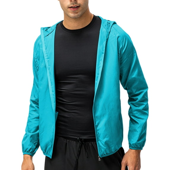 Lumento Men Basic Windbreaker Jacket Casual Long Sleeve Hooded Shirt Outdoor Active Wear Tops Blouses with Pockets